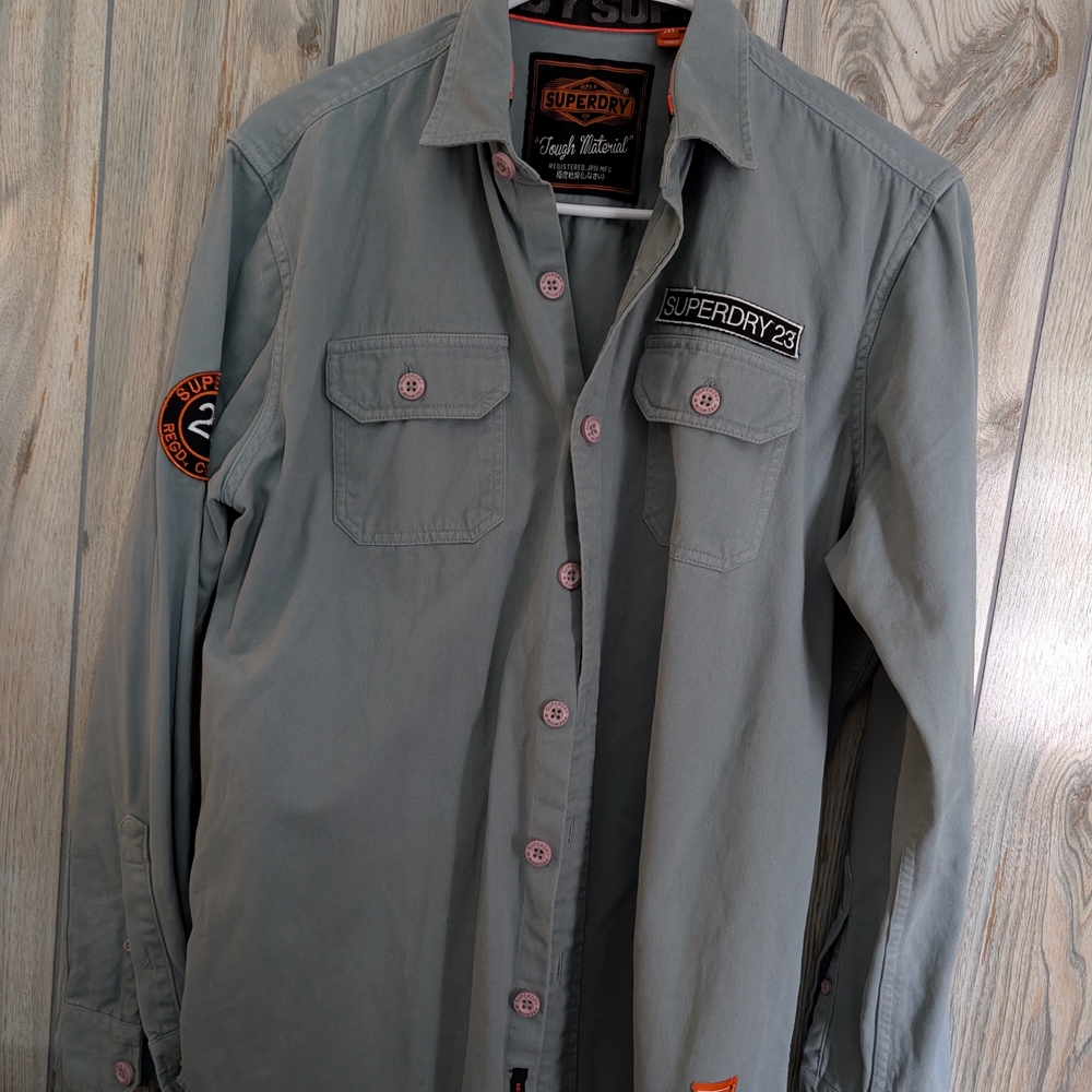 Superdry Gray Button Down Military Style Shirt